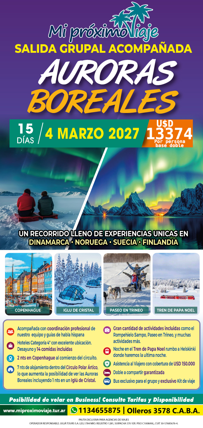 AURORAS BOREALES - SALIDA GRUPAL ACOMPAÑADA DOBLE A COMPARTIR GARANTIZAZDA| 4 DE MARZO 2027 !
